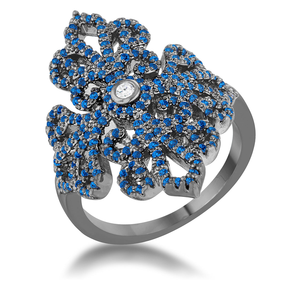 Twilight Drama Icon Series Victoria 1.23ct Sapphire CZ Hematite Filigree Cocktail Ring - Friggin Jewelry Fashion