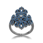 Twilight Drama Icon Series Victoria 1.23ct Sapphire CZ Hematite Filigree Cocktail Ring - Friggin Jewelry Fashion
