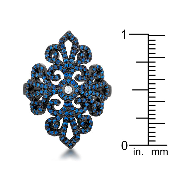 Twilight Drama Icon Series Victoria 1.23ct Sapphire CZ Hematite Filigree Cocktail Ring - Friggin Jewelry Fashion