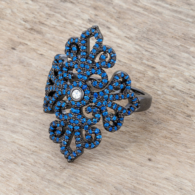 Twilight Drama Icon Series Victoria 1.23ct Sapphire CZ Hematite Filigree Cocktail Ring - Friggin Jewelry Fashion