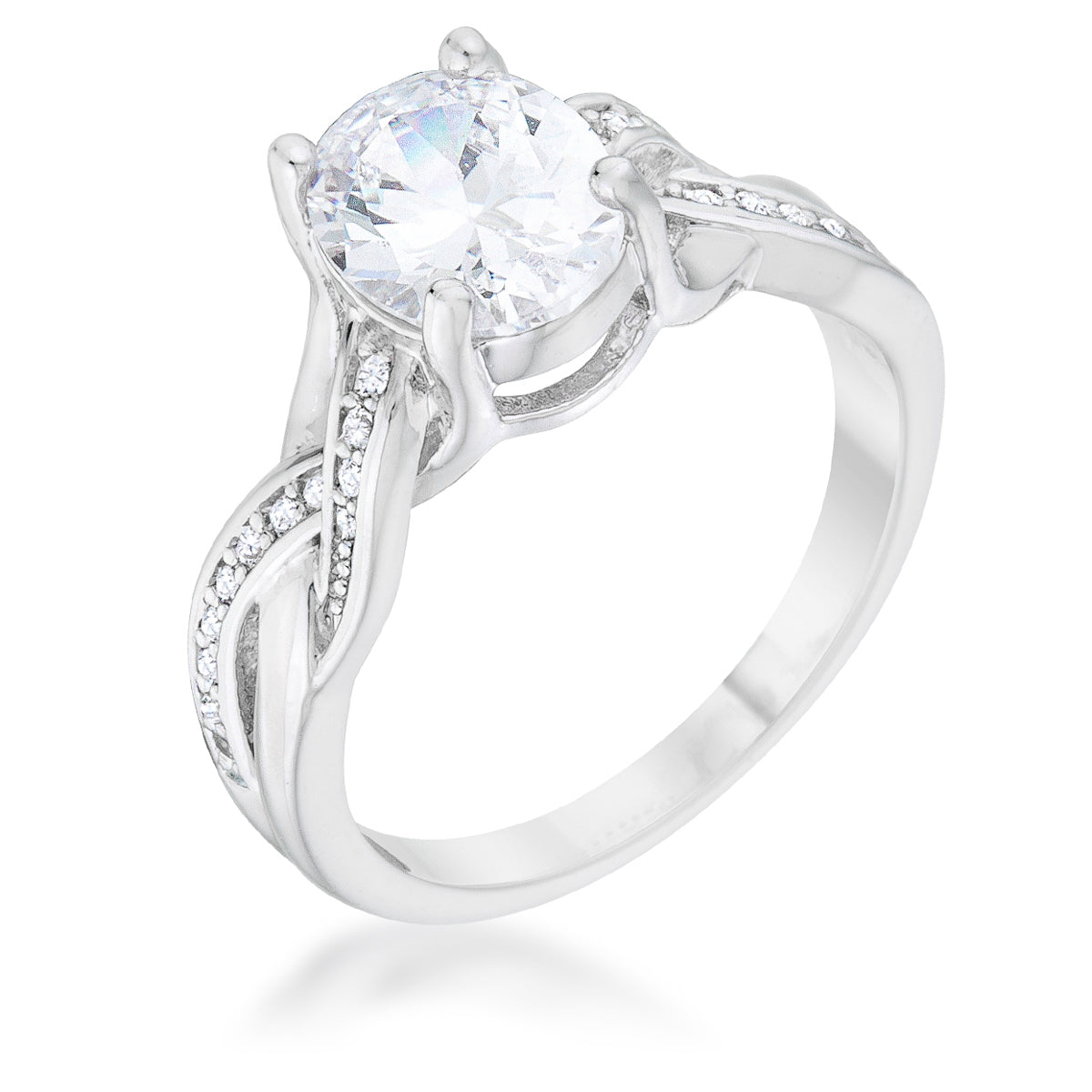 Classic Line Sculpted Edit Justine 2ct CZ Rhodium Classic Oval Ring - Friggin Jewelry Fashion