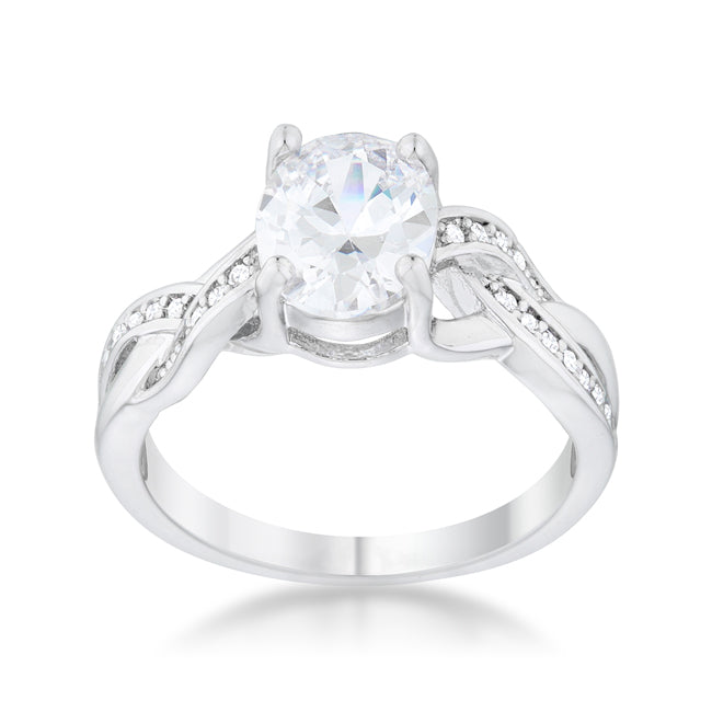 Classic Line Sculpted Edit Justine 2ct CZ Rhodium Classic Oval Ring - Friggin Jewelry Fashion