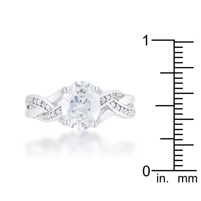 Classic Line Sculpted Edit Justine 2ct CZ Rhodium Classic Oval Ring - Friggin Jewelry Fashion
