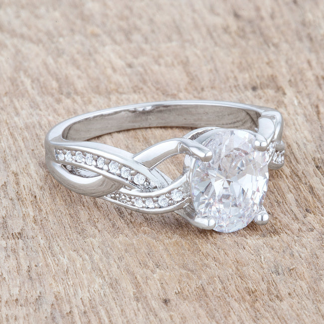 Classic Line Sculpted Edit Justine 2ct CZ Rhodium Classic Oval Ring - Friggin Jewelry Fashion