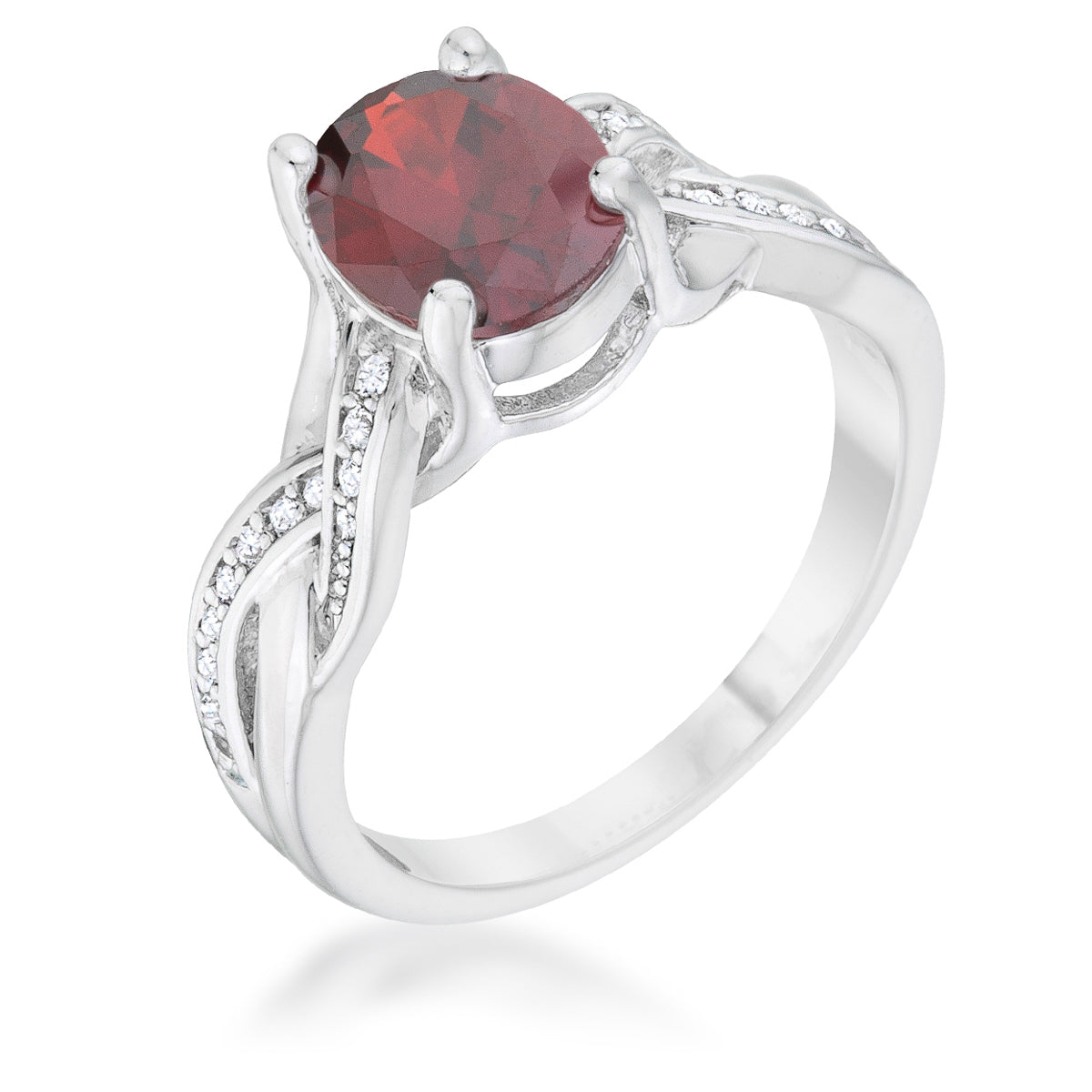 Seductive Detail Icon Series Justine 2ct Garnet CZ Rhodium Classic Oval Ring - Friggin Jewelry Fashion