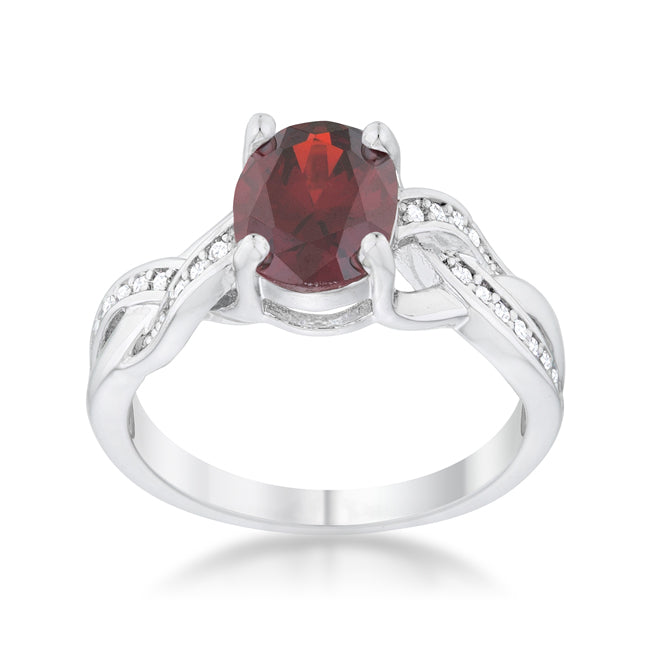 Seductive Detail Icon Series Justine 2ct Garnet CZ Rhodium Classic Oval Ring - Friggin Jewelry Fashion