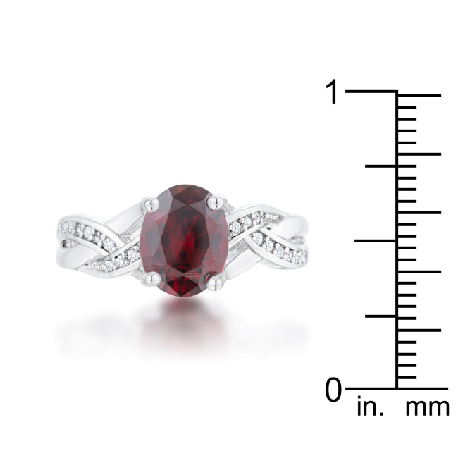Seductive Detail Icon Series Justine 2ct Garnet CZ Rhodium Classic Oval Ring - Friggin Jewelry Fashion