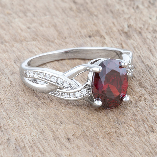Seductive Detail Icon Series Justine 2ct Garnet CZ Rhodium Classic Oval Ring - Friggin Jewelry Fashion