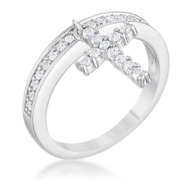 Desired Whisper Couture Line Christine 0.2ct CZ Rhodium Cross Charm Ring - Friggin Jewelry Fashion