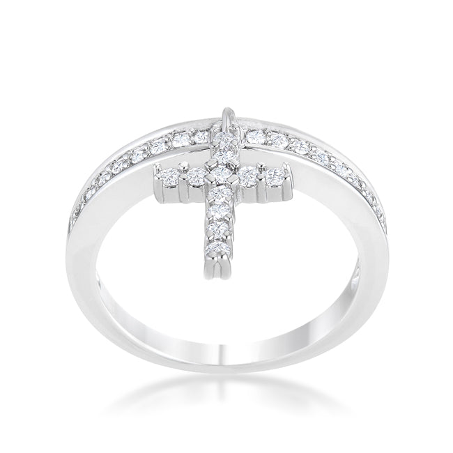 Desired Whisper Couture Line Christine 0.2ct CZ Rhodium Cross Charm Ring - Friggin Jewelry Fashion