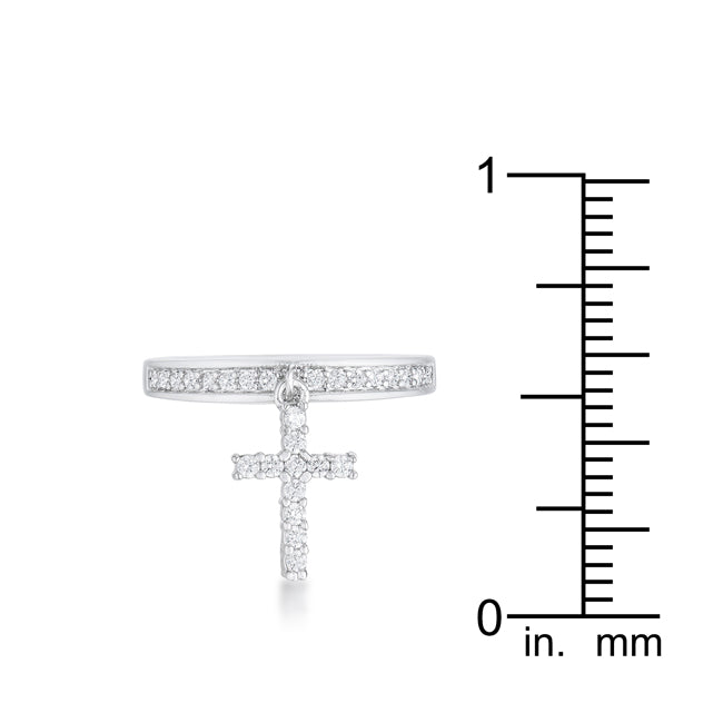 Desired Whisper Couture Line Christine 0.2ct CZ Rhodium Cross Charm Ring - Friggin Jewelry Fashion