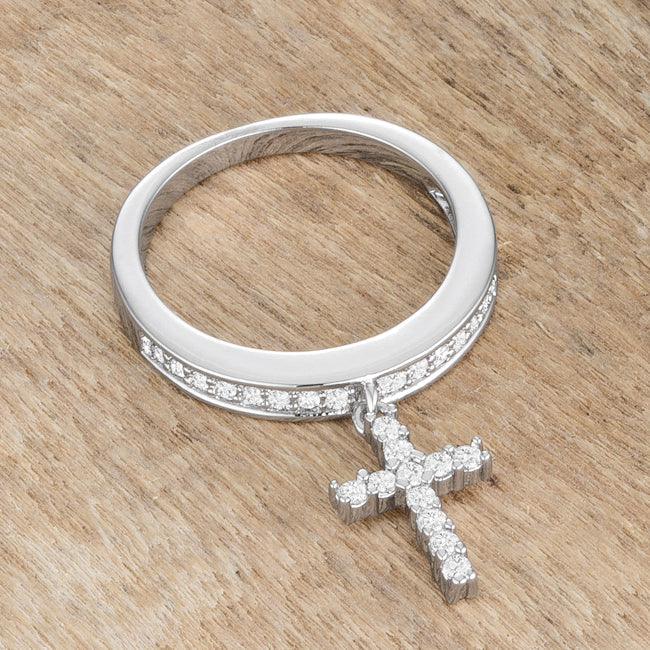 Desired Whisper Couture Line Christine 0.2ct CZ Rhodium Cross Charm Ring - Friggin Jewelry Fashion