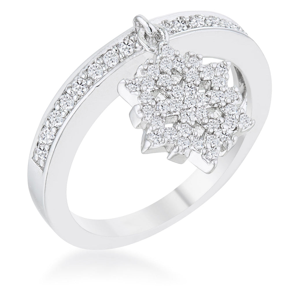 Everyday Spark Modern Icon Snowflake 0.35ct CZ Rhodium Simple Holiday Charm Band Ring - Friggin Jewelry Fashion Winter