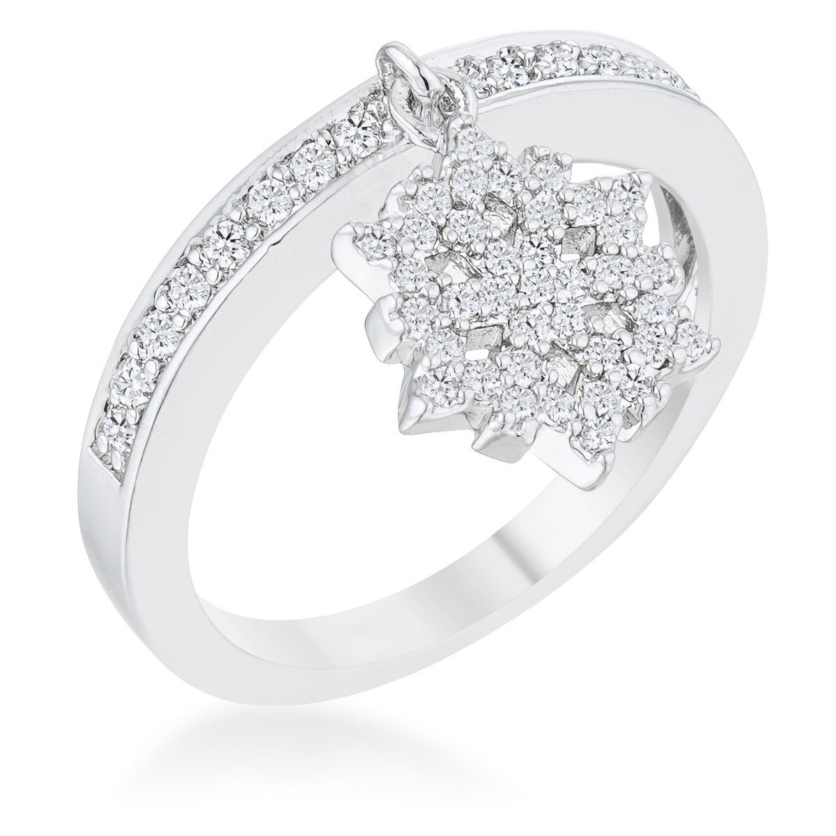 Everyday Spark Modern Icon Snowflake 0.35ct CZ Rhodium Simple Holiday Charm Band Ring - Friggin Jewelry Fashion Winter