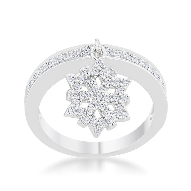 Everyday Spark Modern Icon Snowflake 0.35ct CZ Rhodium Simple Holiday Charm Band Ring - Friggin Jewelry Fashion Winter