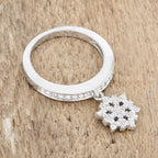 Everyday Spark Modern Icon Snowflake 0.35ct CZ Rhodium Simple Holiday Charm Band Ring - Friggin Jewelry Fashion Winter