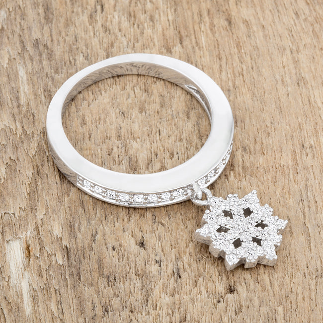 Everyday Spark Modern Icon Snowflake 0.35ct CZ Rhodium Simple Holiday Charm Band Ring - Friggin Jewelry Fashion Winter