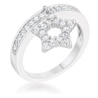 Sculpted Curve Modern Icon Star 0.25ct CZ Rhodium Simple Holiday Charm Band Ring - Friggin Jewelry Fashion Winter