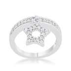 Sculpted Curve Modern Icon Star 0.25ct CZ Rhodium Simple Holiday Charm Band Ring - Friggin Jewelry Fashion Winter