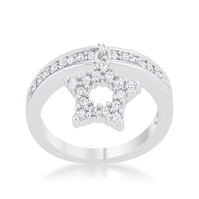 Sculpted Curve Modern Icon Star 0.25ct CZ Rhodium Simple Holiday Charm Band Ring - Friggin Jewelry Fashion
