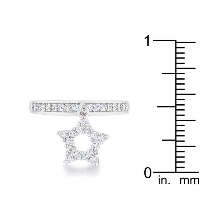 Sculpted Curve Modern Icon Star 0.25ct CZ Rhodium Simple Holiday Charm Band Ring - Friggin Jewelry Fashion
