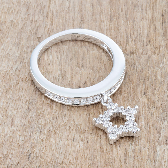 Sculpted Curve Modern Icon Star 0.25ct CZ Rhodium Simple Holiday Charm Band Ring - Friggin Jewelry Fashion