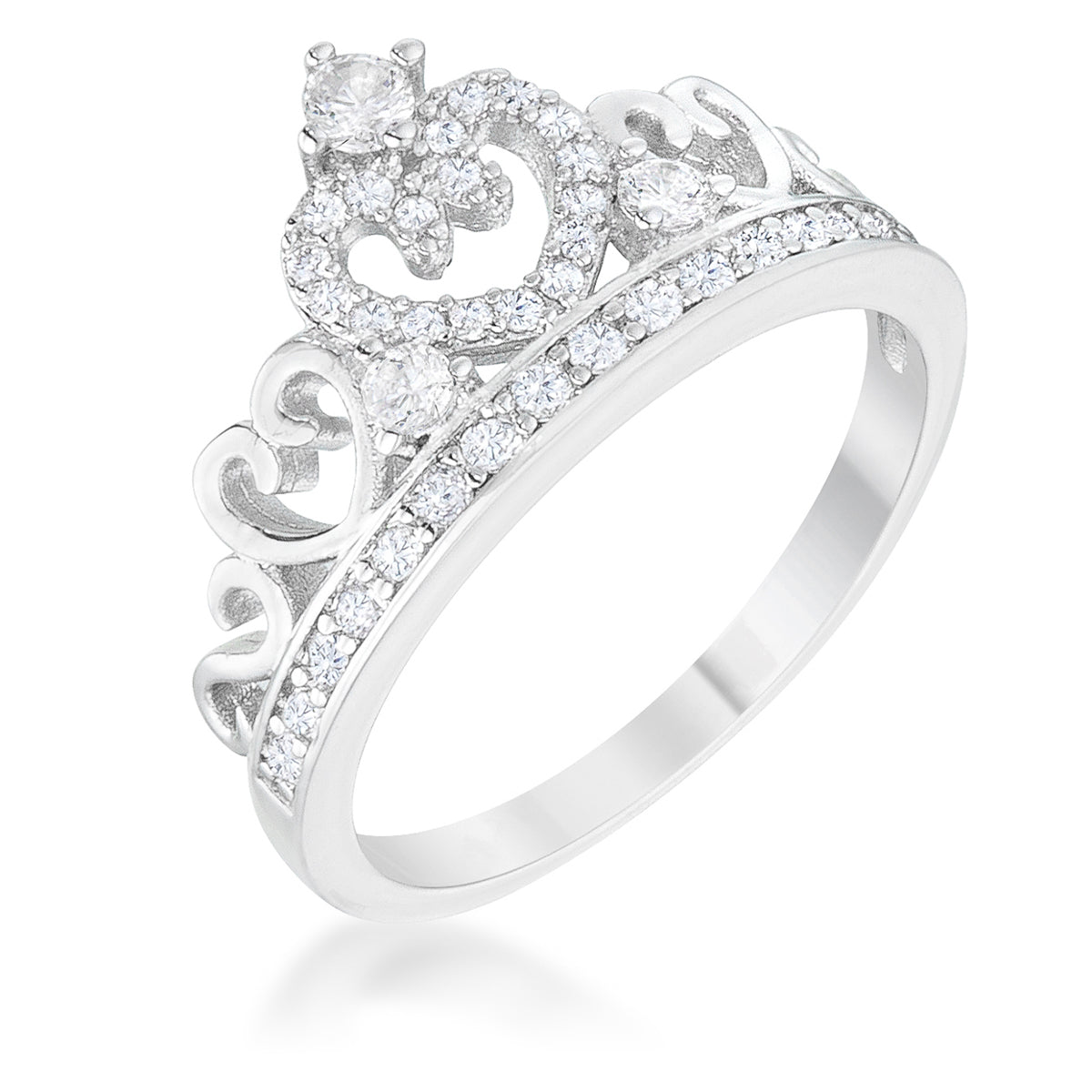Modern Heroine Classic Edit Aurora 0.34ct CZ Rhodium Heart Crown Ring - Friggin Jewelry Fashion