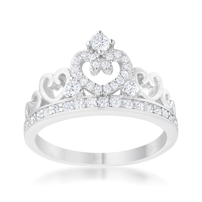 Modern Heroine Classic Edit Aurora 0.34ct CZ Rhodium Heart Crown Ring - Friggin Jewelry Fashion
