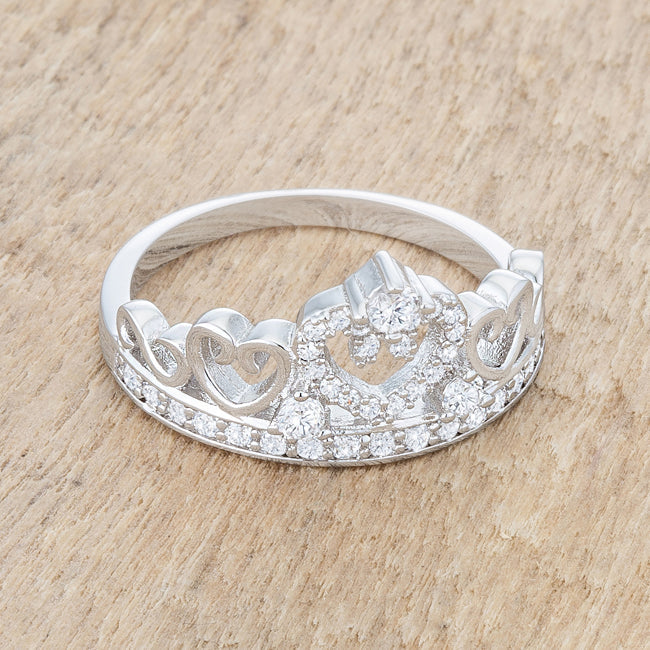 Modern Heroine Classic Edit Aurora 0.34ct CZ Rhodium Heart Crown Ring - Friggin Jewelry Fashion