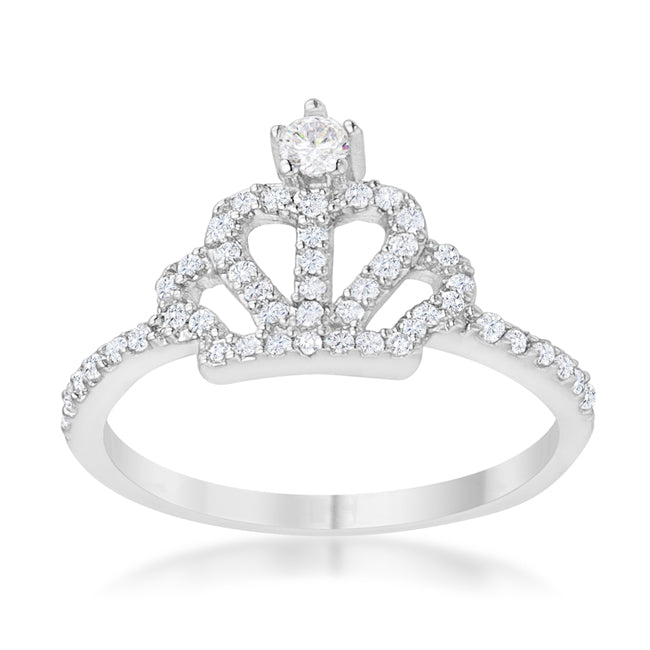 Timeless Sovereign Classic Edit Elina 0.36ct CZ Rhodium Simple Crown Ring - Friggin Jewelry Fashion