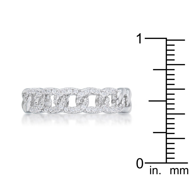 Polished Play Signature Line Interlocking Rhodium Chain Design Ring with CZ - Friggin Jewelry Fashion