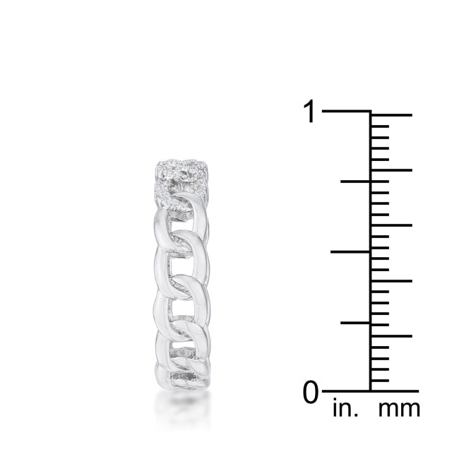 Polished Play Signature Line Interlocking Rhodium Chain Design Ring with CZ - Friggin Jewelry Fashion
