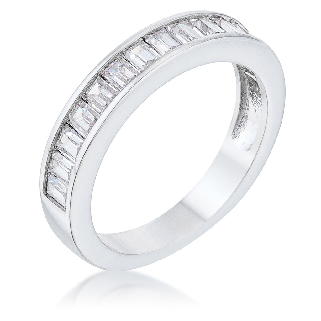 Cheeky Chic Refined Line Baguette Cut CZ Rhodium Wedding Band - Friggin Jewelry Fashion
