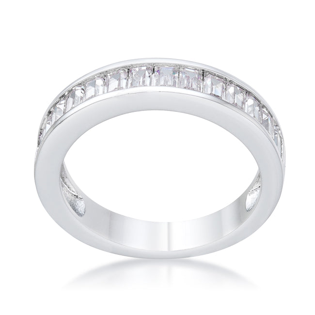Cheeky Chic Refined Line Baguette Cut CZ Rhodium Wedding Band - Friggin Jewelry Fashion