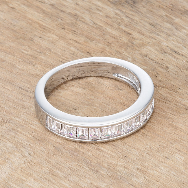 Cheeky Chic Refined Line Baguette Cut CZ Rhodium Wedding Band - Friggin Jewelry Fashion