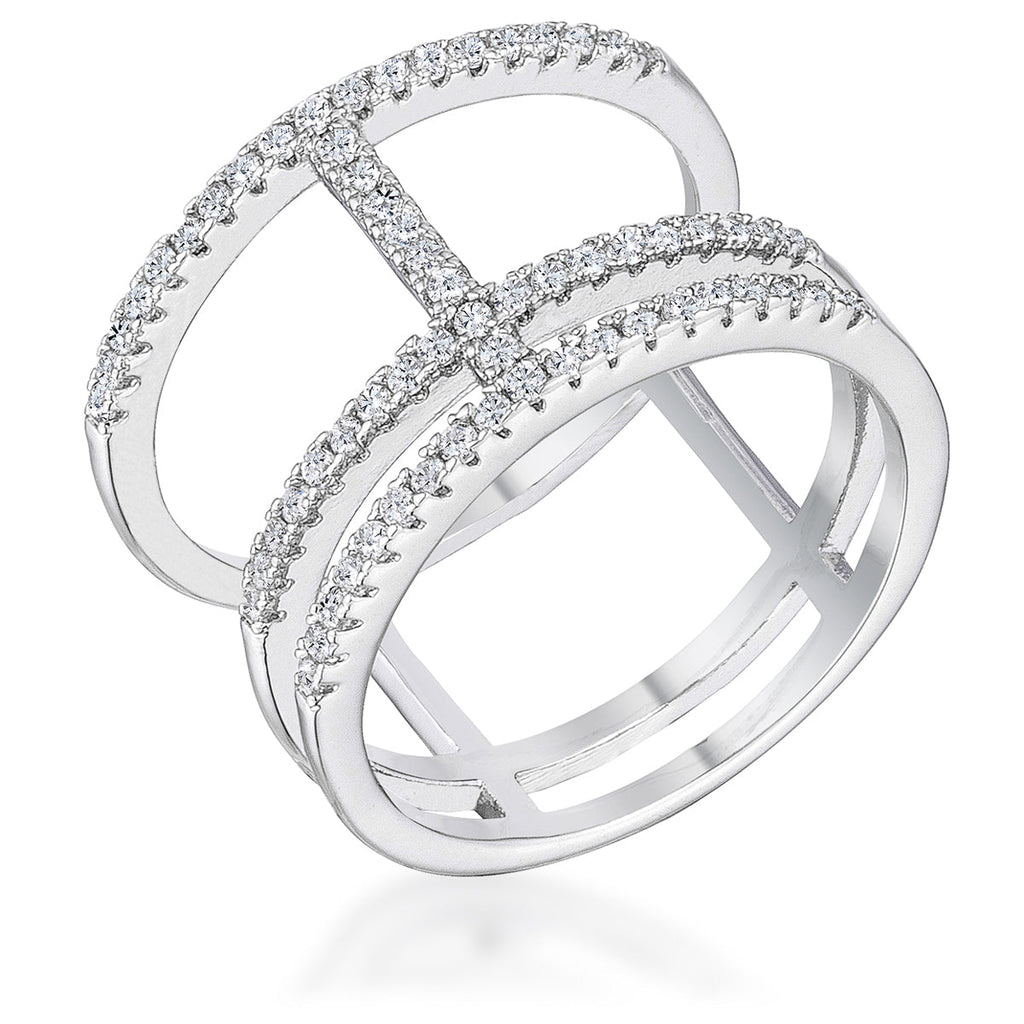 Whisper Detail Classic Edit 0.5Ct Rhodium Parallel Ring with Brilliant CZ - Friggin Jewelry Fashion