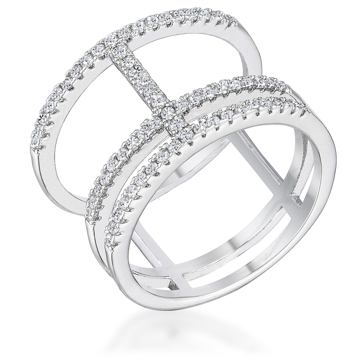 Whisper Detail Classic Edit 0.5Ct Rhodium Parallel Ring with Brilliant CZ - Friggin Jewelry Fashion