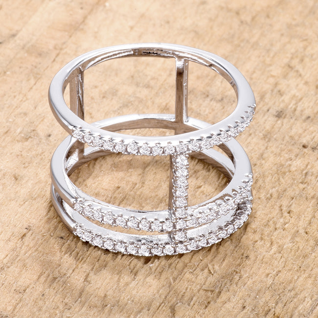 Whisper Detail Classic Edit 0.5Ct Rhodium Parallel Ring with Brilliant CZ - Friggin Jewelry Fashion