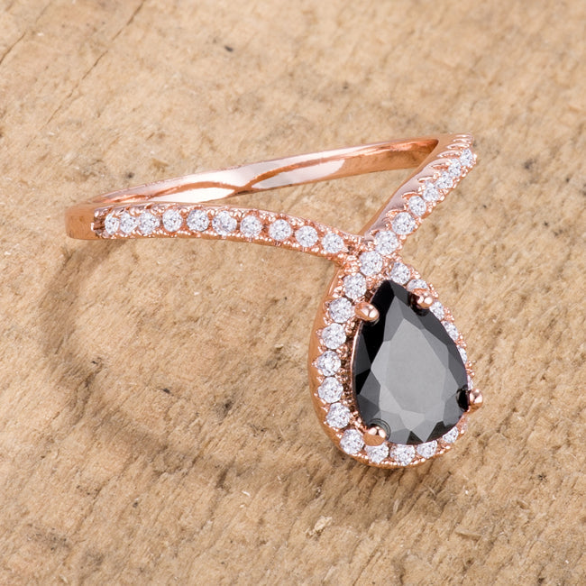 Iconic Whisper Everyday Line 1.5Ct Rose Goldtone Chevron Ring With Onyx CZ - Friggin Jewelry Fashion