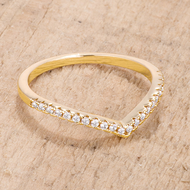 Velvet Heroine Bold Line .22Ct Goldtone Chevron Ring with CZ - Friggin Jewelry Fashion