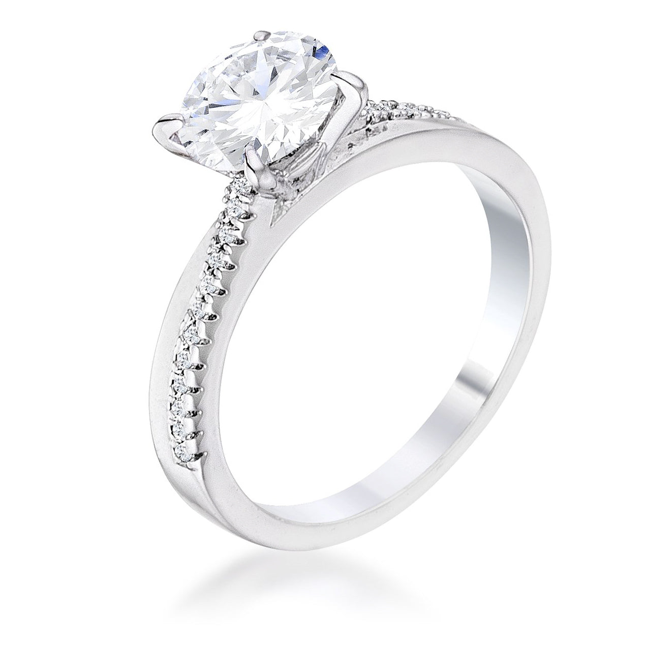 Rebel Edge Signature Form 1.4Ct Contemporary Dainty Rhodium Plated Clear CZ Engagement Ring - Friggin Jewelry Fashion