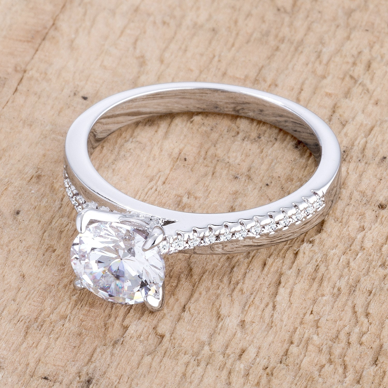 Rebel Edge Signature Form 1.4Ct Contemporary Dainty Rhodium Plated Clear CZ Engagement Ring - Friggin Jewelry Fashion