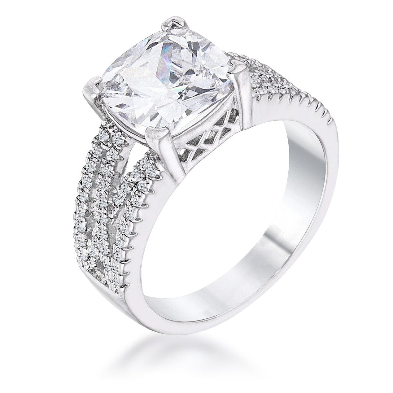 Confident Whisper Signature Edit 3Ct Elegant Rhodium Plated Criss-Cross Clear CZ Engagement Ring - Friggin Jewelry Fashion