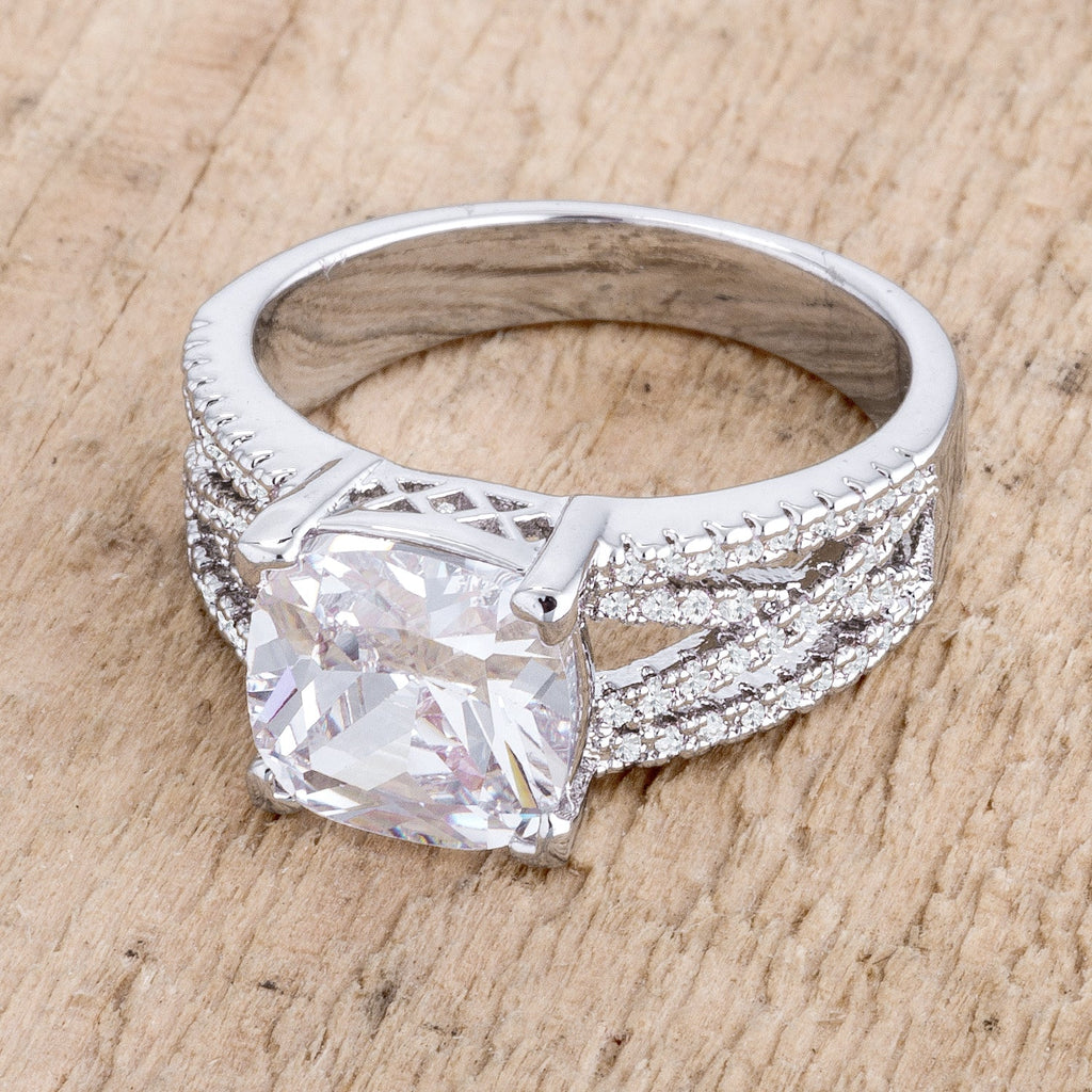 Confident Whisper Signature Edit 3Ct Elegant Rhodium Plated Criss-Cross Clear CZ Engagement Ring - Friggin Jewelry Fashion