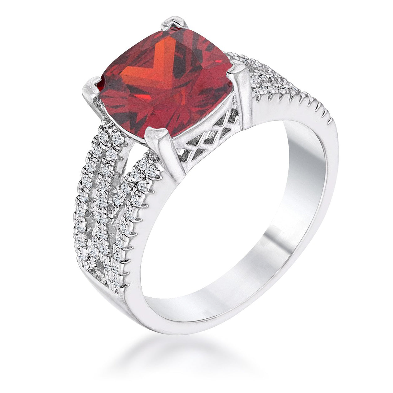 Everyday Bold Whisper Line 3Ct Elegant Rhodium Plated Criss-Cross Garnet CZ Engagement Ring - Friggin Jewelry Fashion