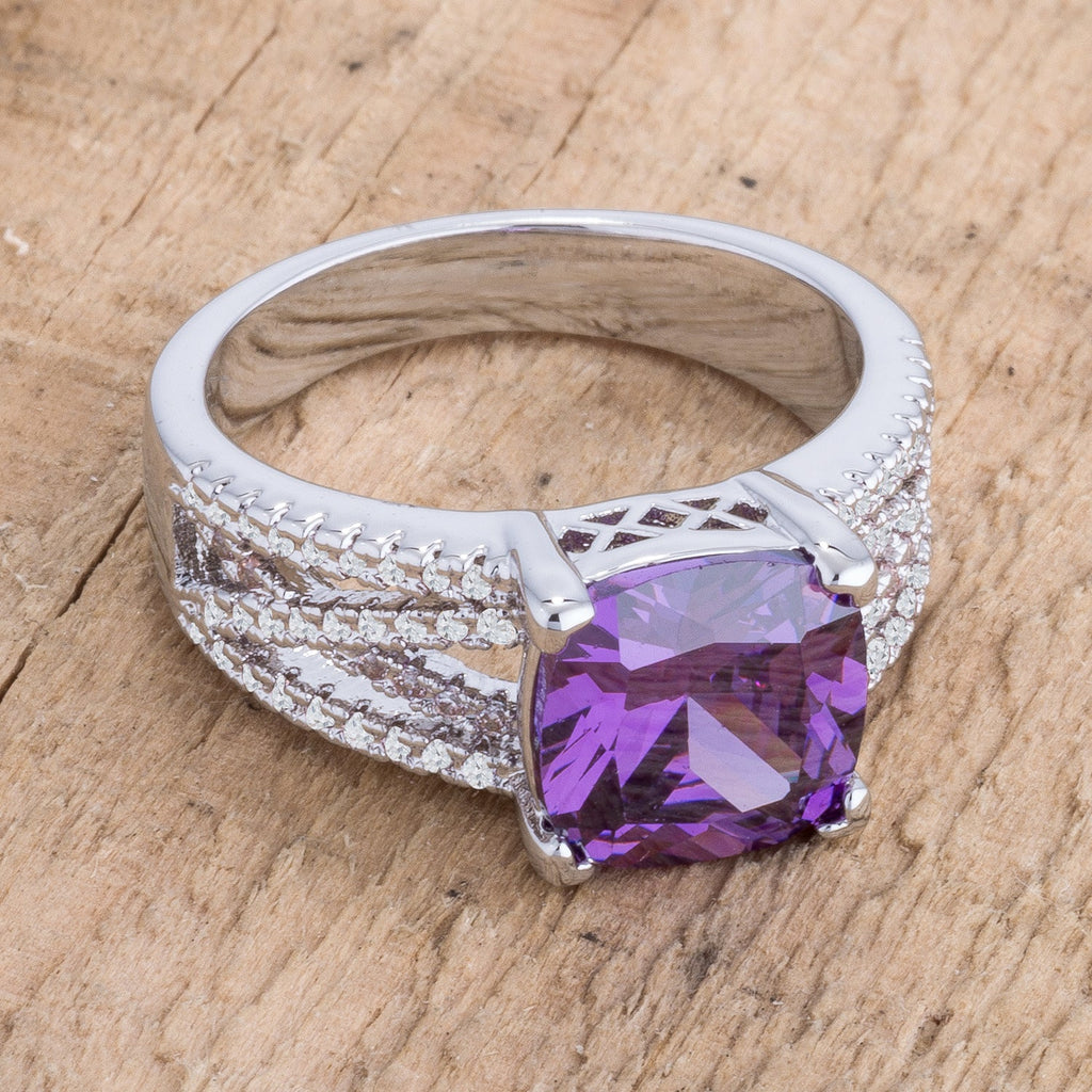 Everyday Edge Bold Icon 3Ct Elegant Silvertone Criss-Cross Amethyst Purple CZ Engagement Ring - Friggin Jewelry Fashion