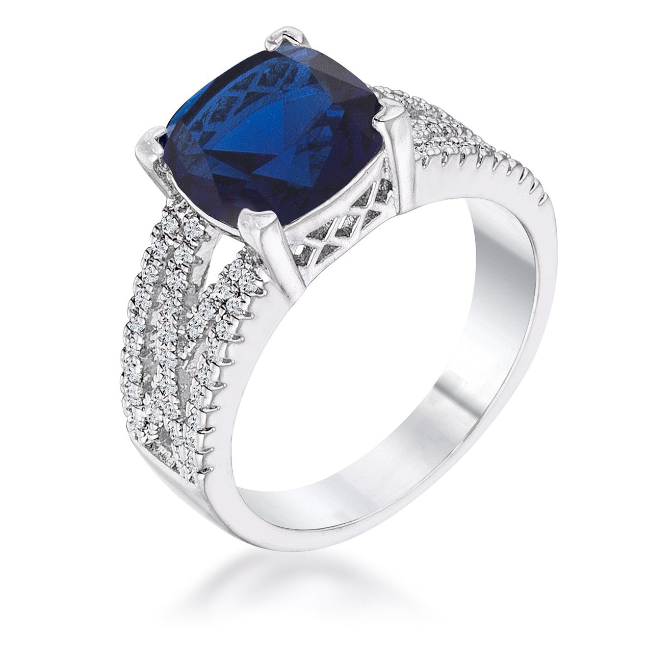 Proper Spark Everyday Icon 3ct Elegant Silvertone Criss-Cross Sapphire Blue CZ Engagement Ring - Friggin Jewelry Fashion