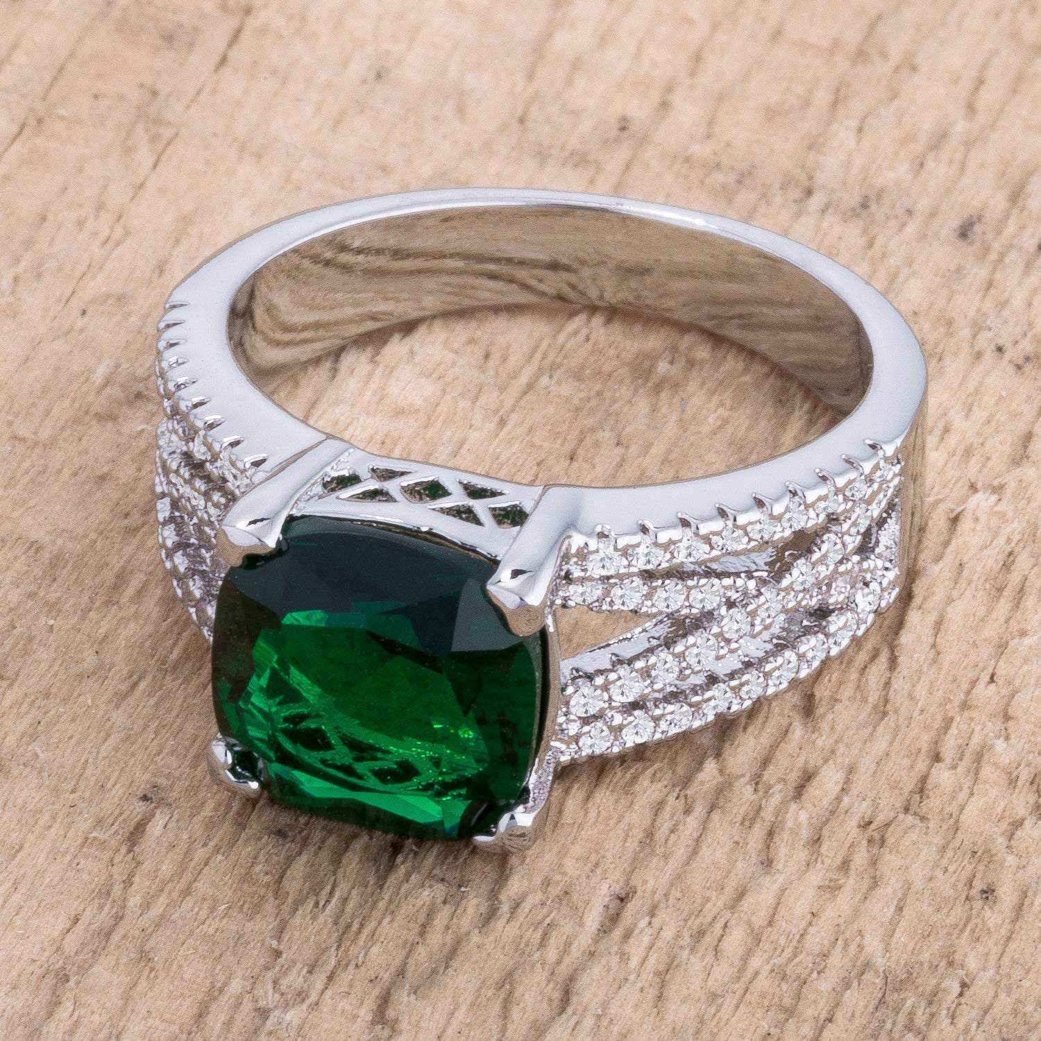 Legacy Form Studio Edit 3ct Elegant Rhodium Plated Criss-Cross Enerald CZ Engagement Ring - Friggin Jewelry Fashion