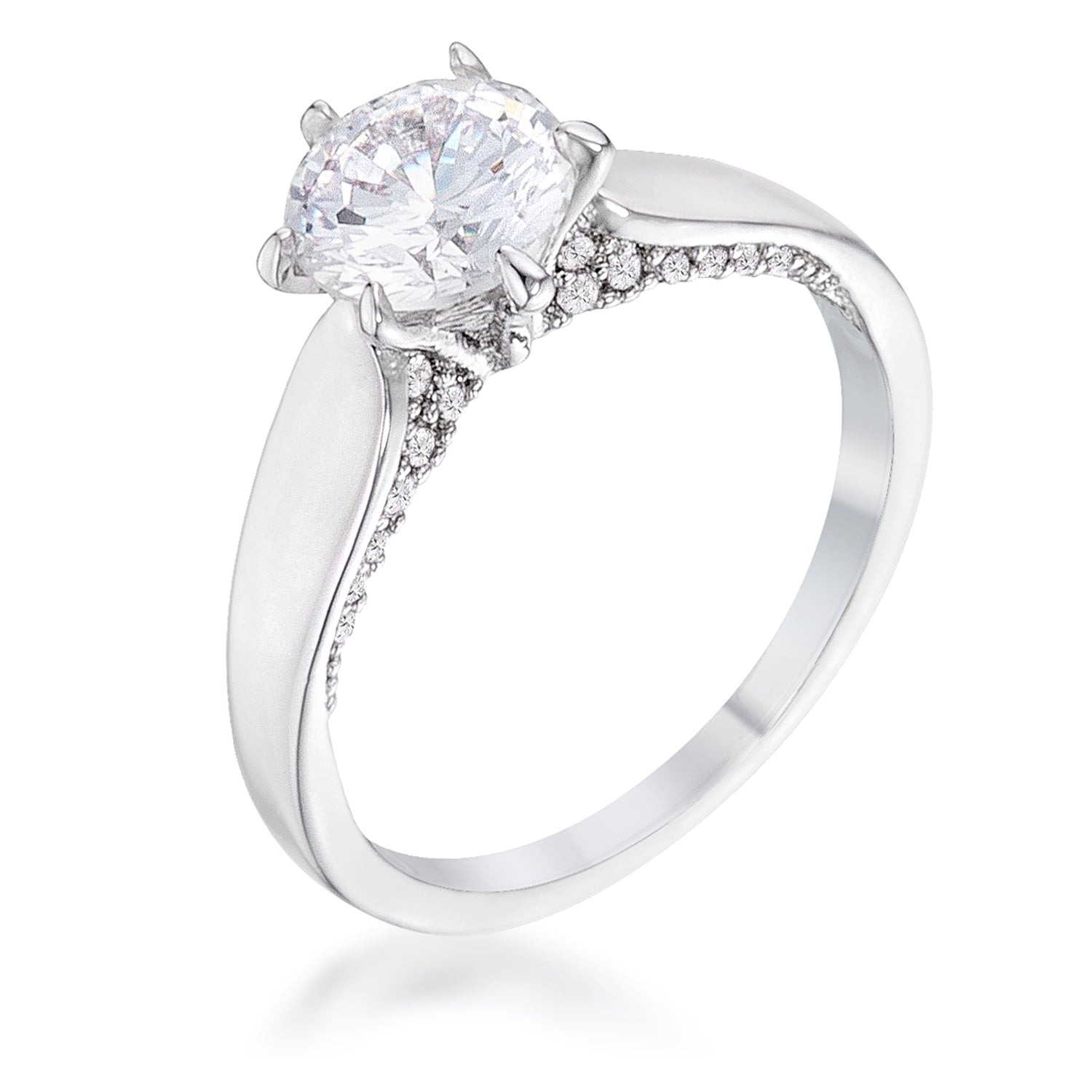Gallery Form Modern Edit 1.56Ct Contemporary Rhodium Plated CZ Solitaire Ring - Friggin Jewelry Fashion