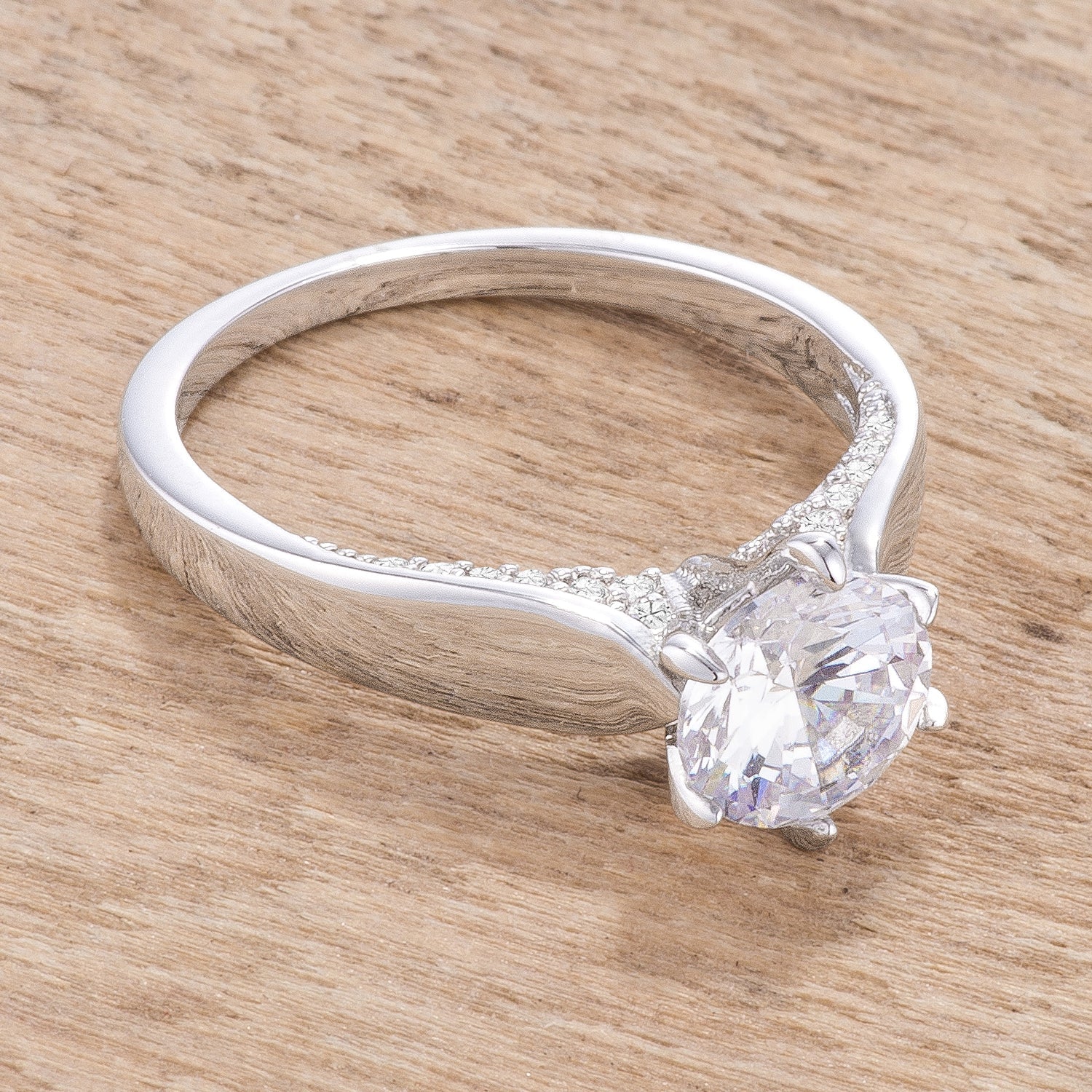 Gallery Form Modern Edit 1.56Ct Contemporary Rhodium Plated CZ Solitaire Ring - Friggin Jewelry Fashion